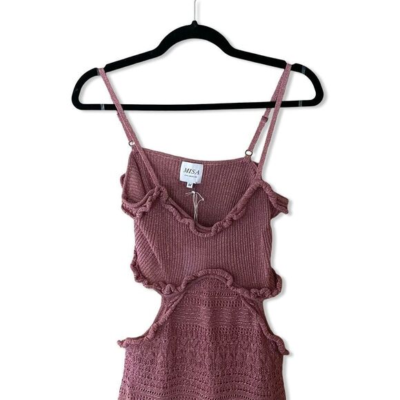 Misa Los Angeles Skye Dress Rose Knit metallic crochet cut out Revolve New - Picture 7 of 15